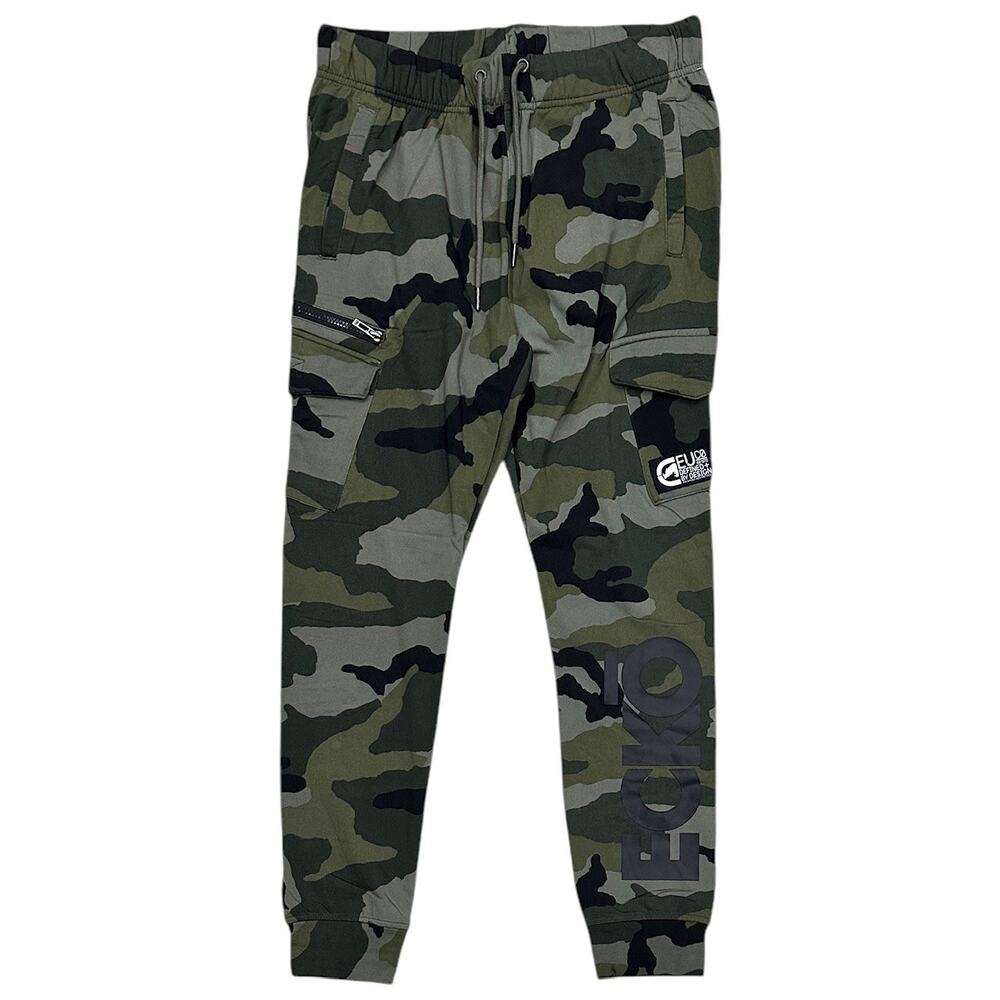 Ecko Unltd Men's Sweatpants Camo Side Cargo Pockets Puff Print Fleece Jogger